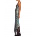 MORPHEW ATELIER Blue Bias Cut Silk Metal Gold Lamé Gown With Antique Fringe