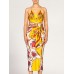 MORPHEW COLLECTION Yellow & Red Bias Cut Silk Jacquard Sagittarius Multi-Way Scarf Dress
